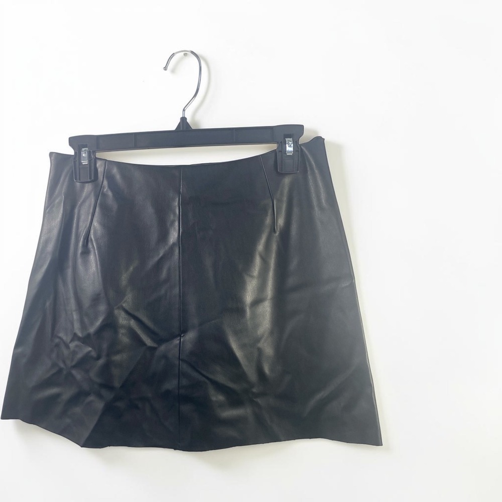 Zara Black Faux Leather Mini Skirt High Waisted Raw Hem Size Small NWT